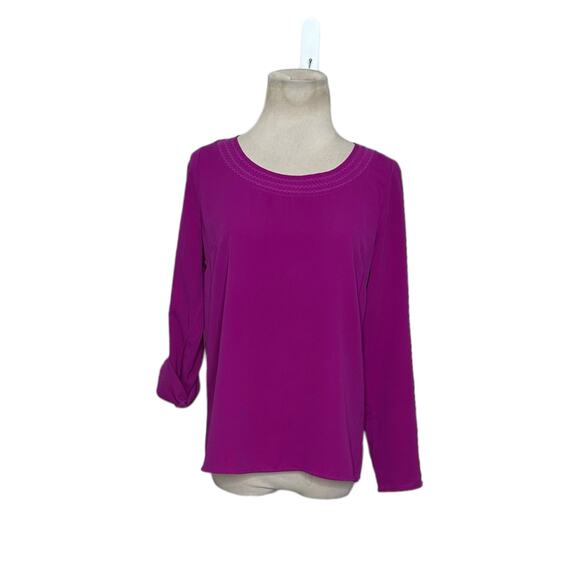 Skies Are Blue fuchsia roll tab sleeves blouse size SP - Picture 11 of 13